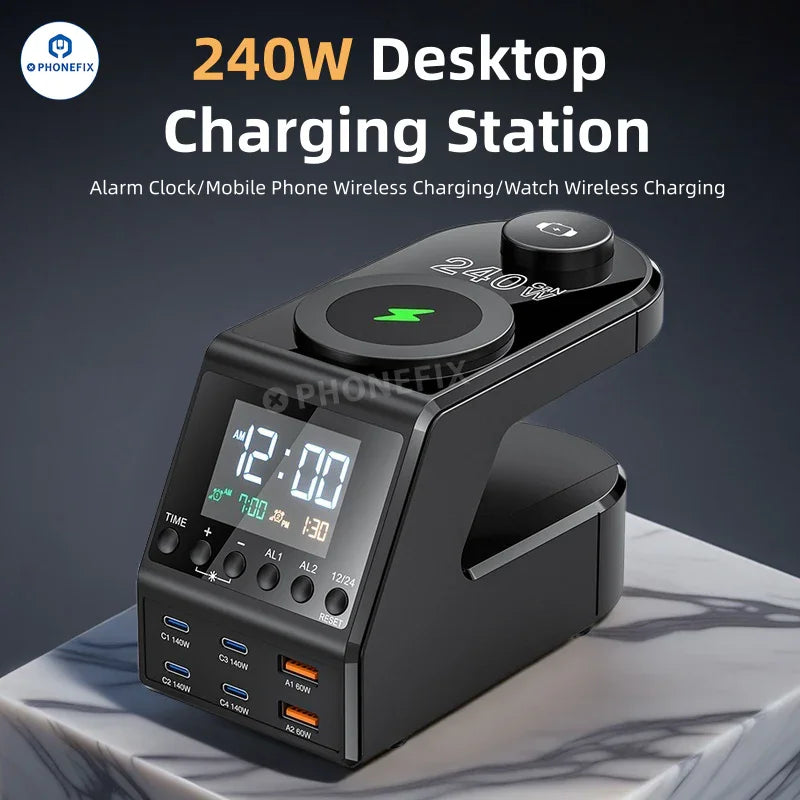 240W Desktop Fast Charger With Wireless Charging for Phone Watch