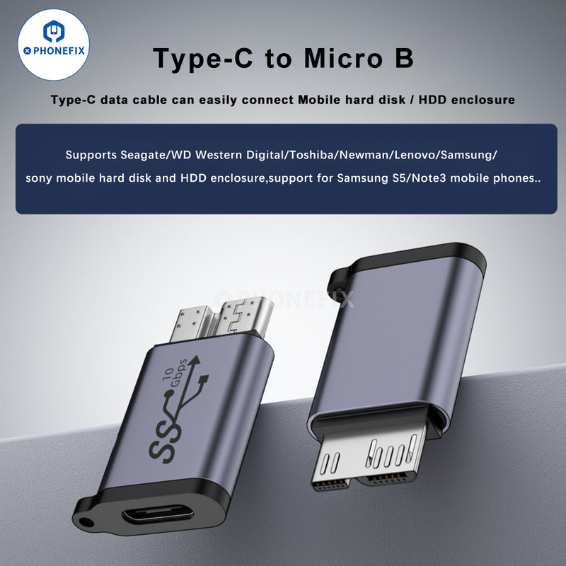 Micro B to Type-C USB-A 10Gbps Mobile Hard Drive Box Adapter