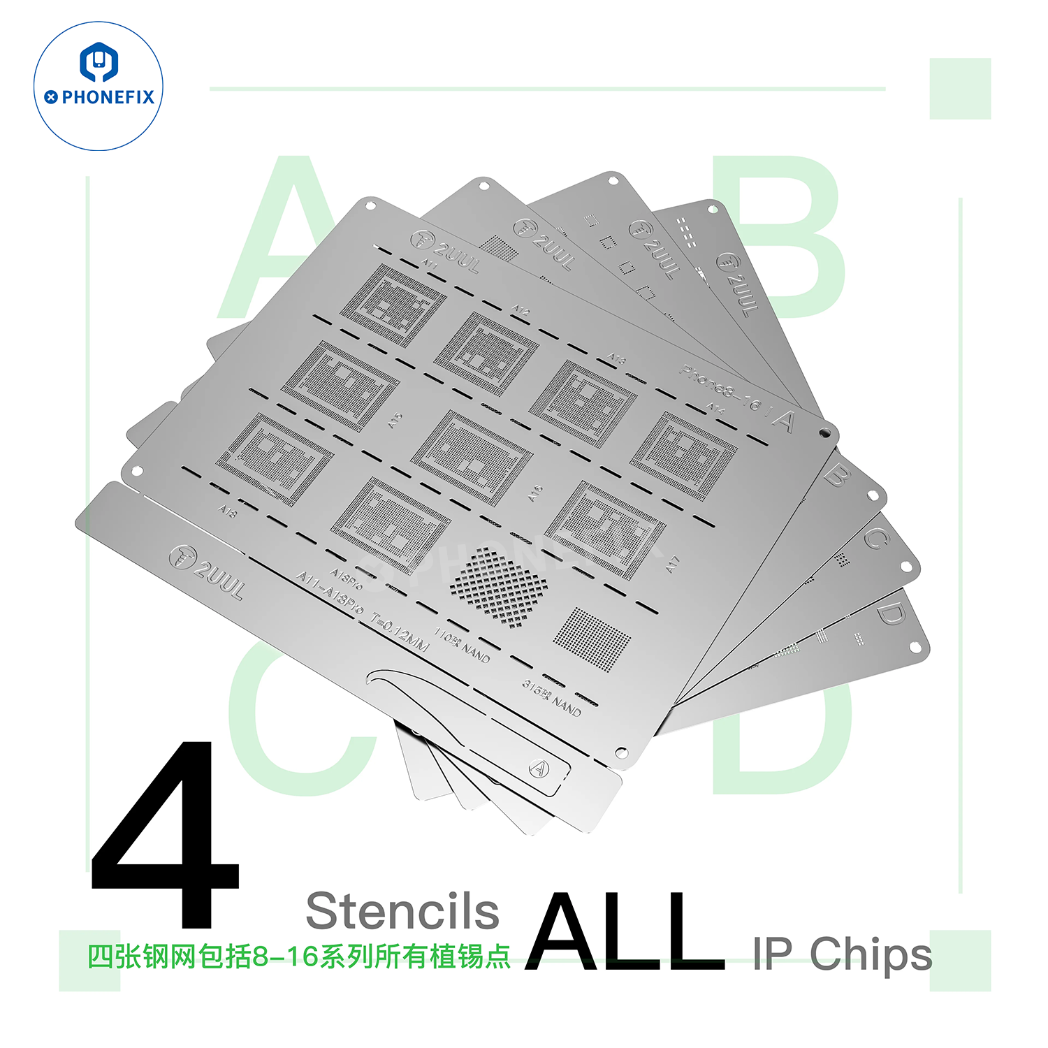 2UUL BG01 ABCD Reballing Stencil for iPhone 8-16 Pro Max All Chips