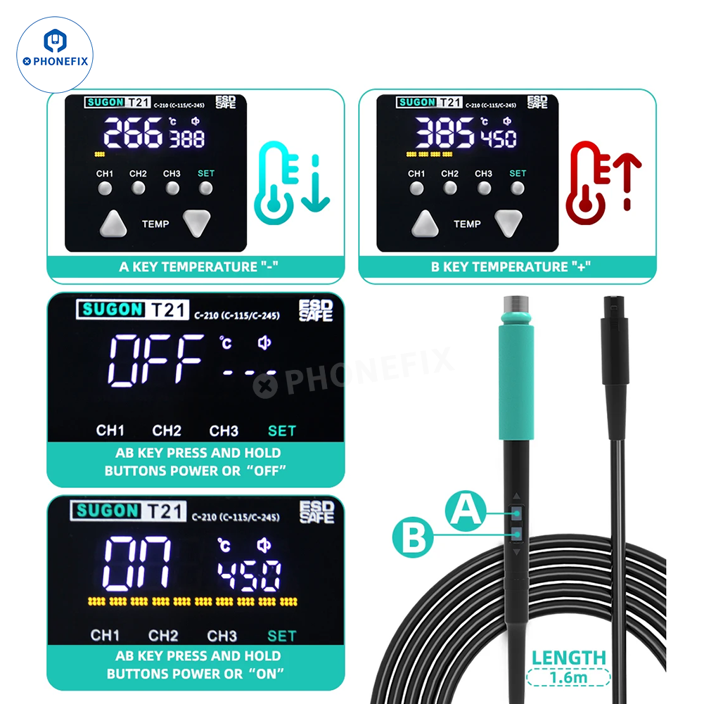 SUGON T21 Soldering Station with C210/115/245 Tips for Phone Repair