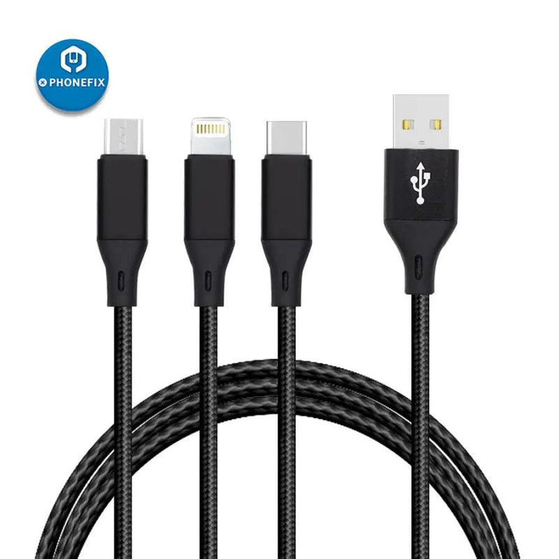 3-IN-1 USB Micro Type-C Charging Cable Nylon Metal Data Sync Cord - CHINA PHONEFIX