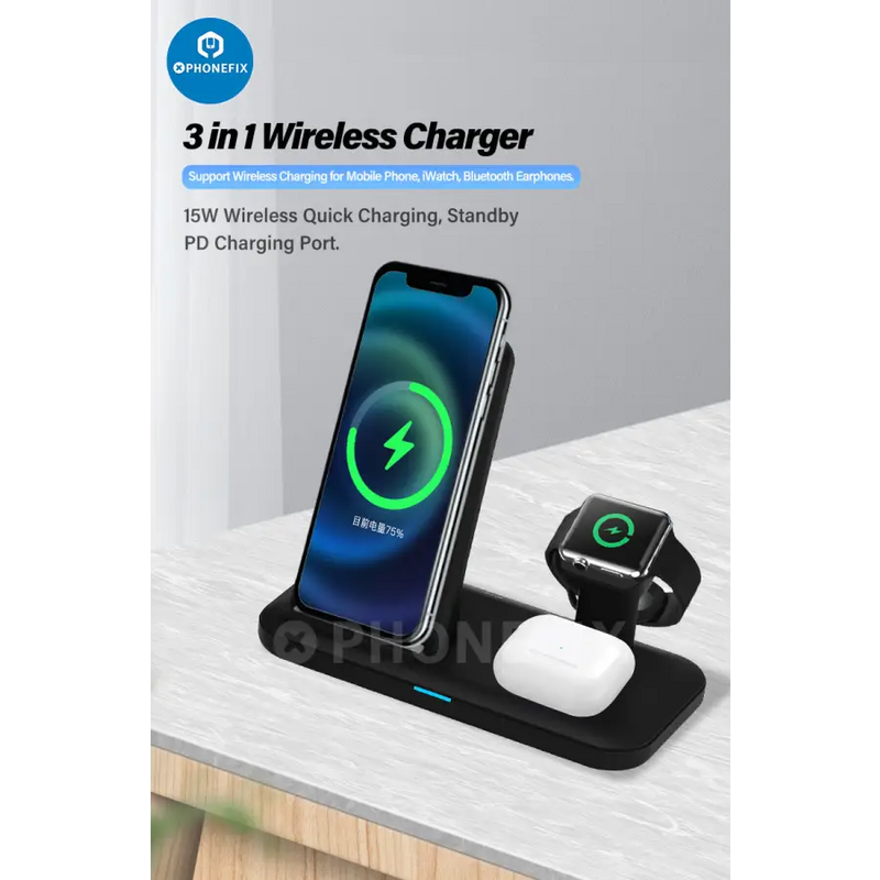 3 in 1 Wireless Charging Station Fast Charger for Phone iWatch AirPods