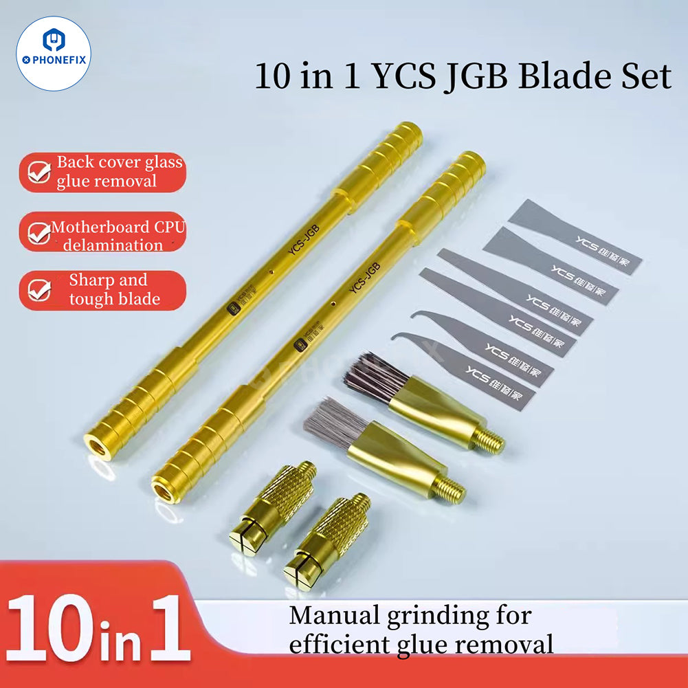 YCS JGB 10 in 1 Mobile PCB Chip Glue Removal Blade Brush Set