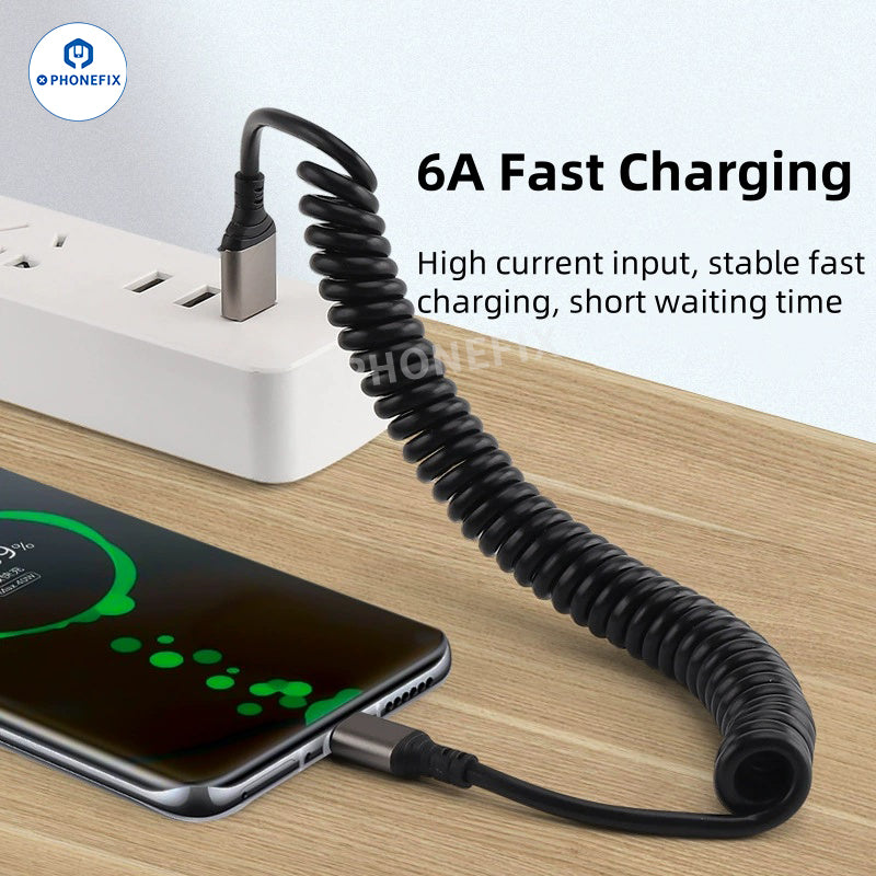 Car Spring Retractable 6A Super Fast Charging Data Cable