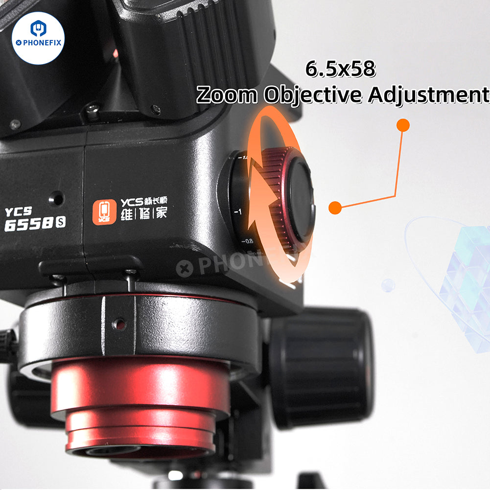 YCS 6558S 6558XS 6.5-58X Zoom HD Trinocular Microscope with 4K Camera