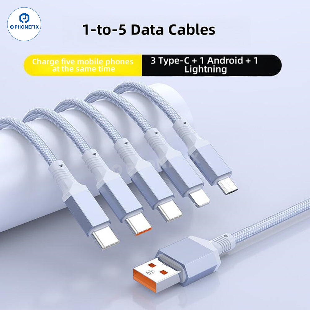 5 in 1 100W Fast Charging Data Cable with USB-C Lightning Micro Port
