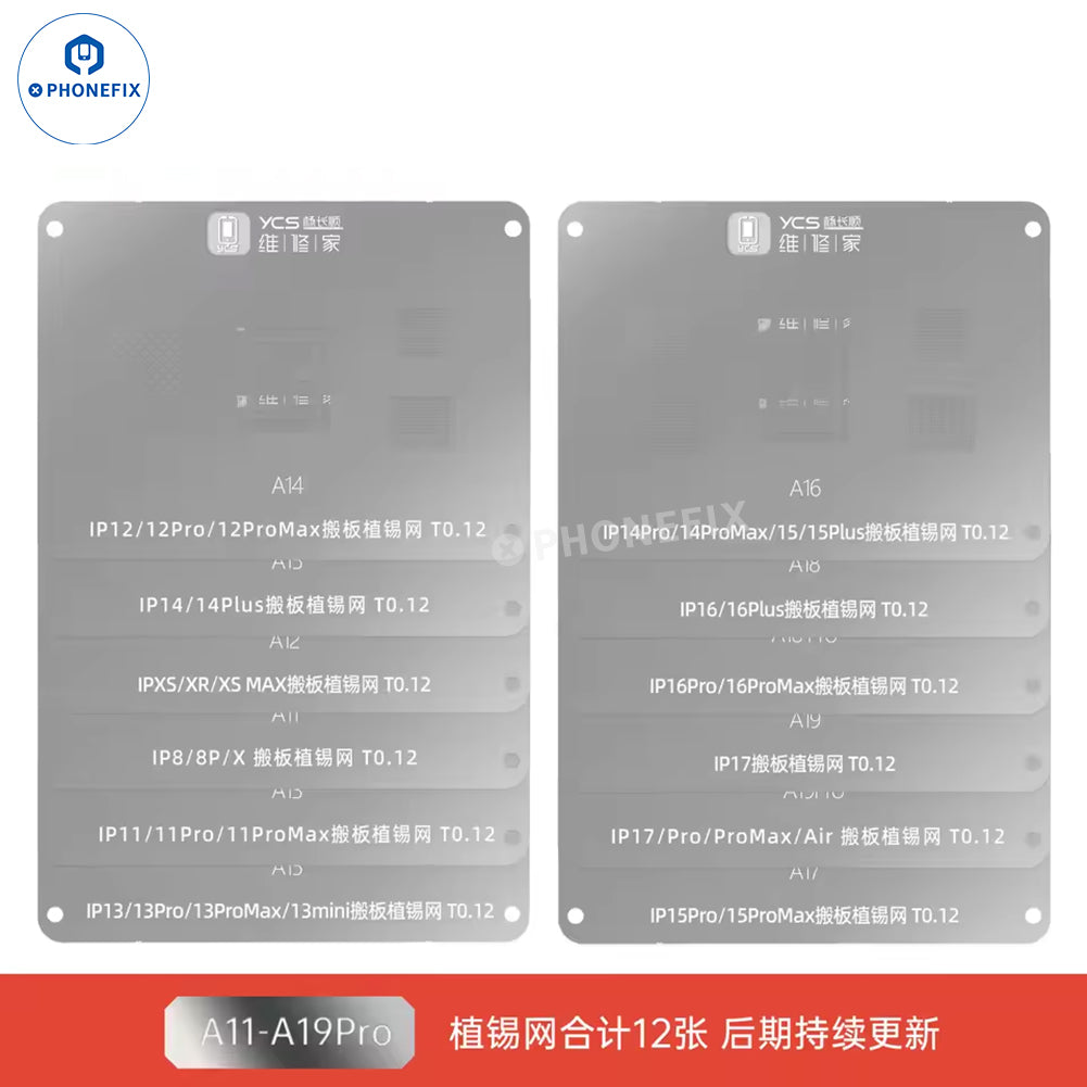 YCS A11-A19 Pro Tin Planting Reballing Stencil Set for iPhone 8-17 PM Series Motherboard Repair Manual Tools Kit - CHINA PHONEFIX SHOP Team
