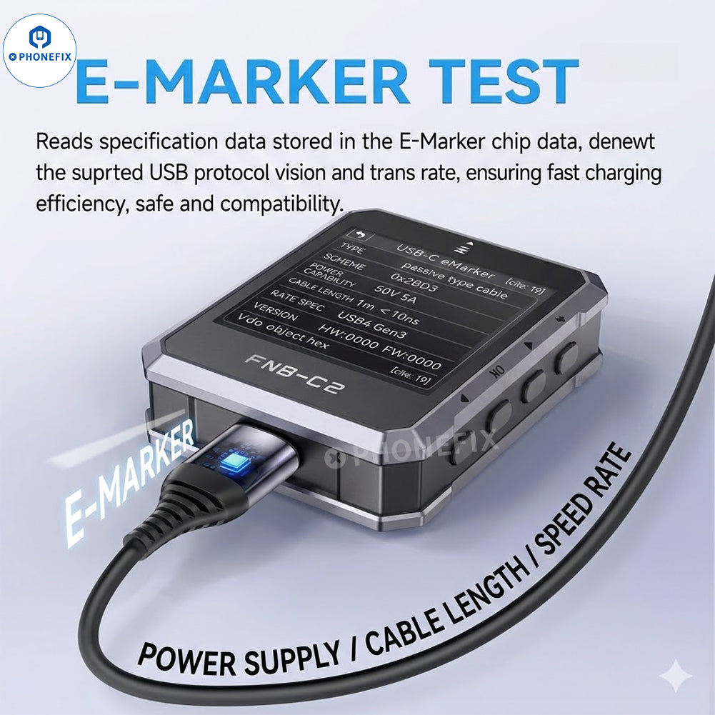 Probador de carga USB tipo C FNIRSI FNB-C2, medidor de voltaje y amperaje - Equipo de CHINA PHONEFIX SHOP
