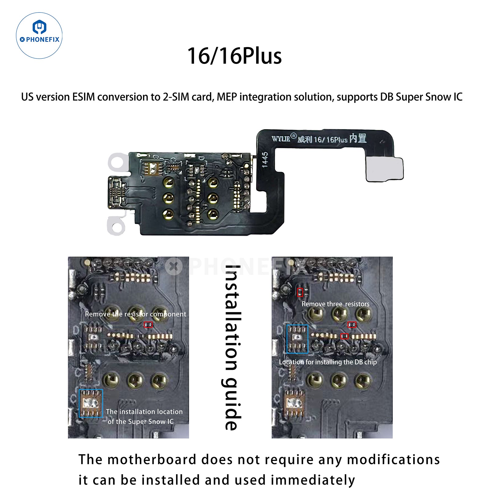 WYLIE iPhone 14-17 eSIM to 2 SIM MEP Kit Supports DB UltraSnow IC