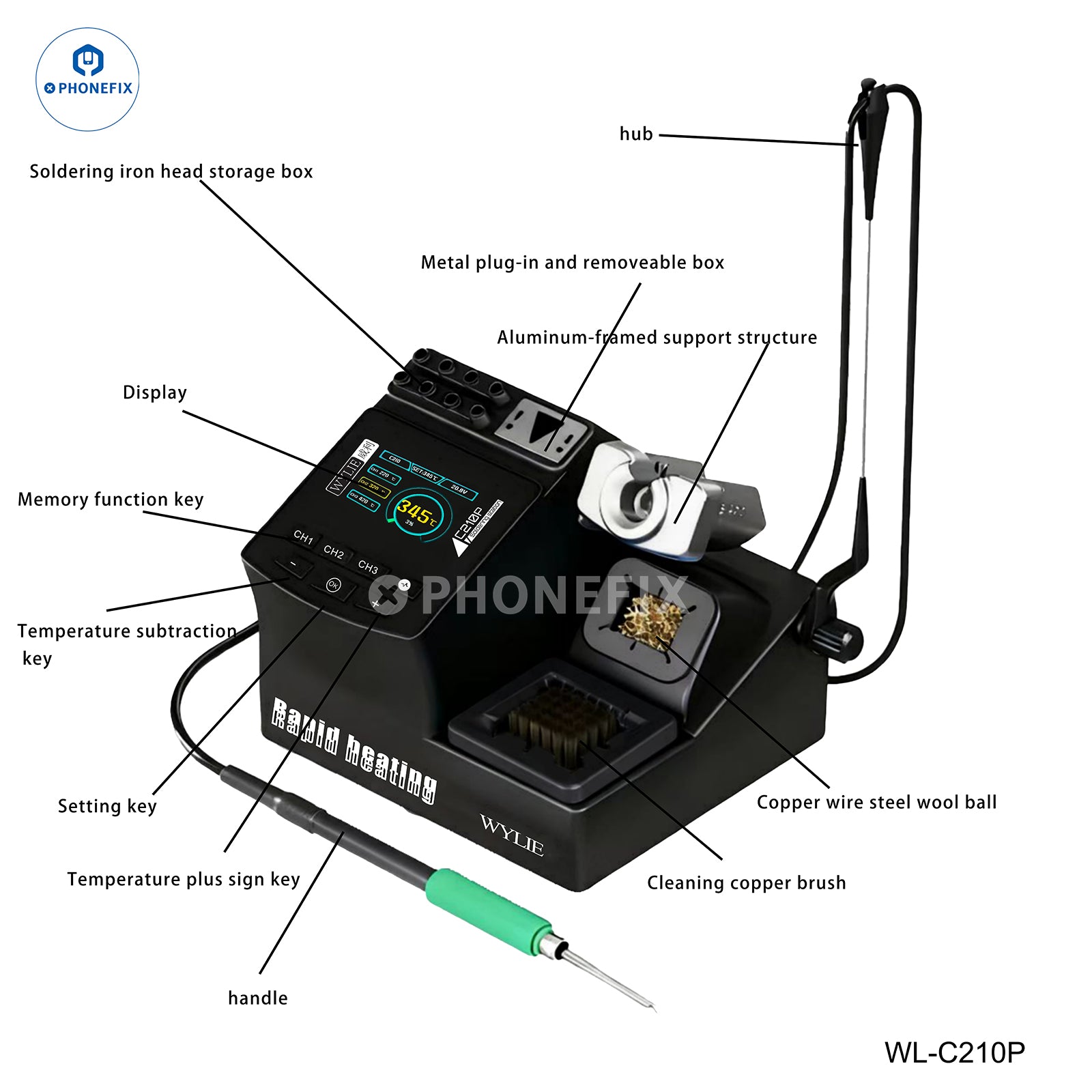 WYLIE C210P 200W Smart Soldering Station for Mobile Phone Repair