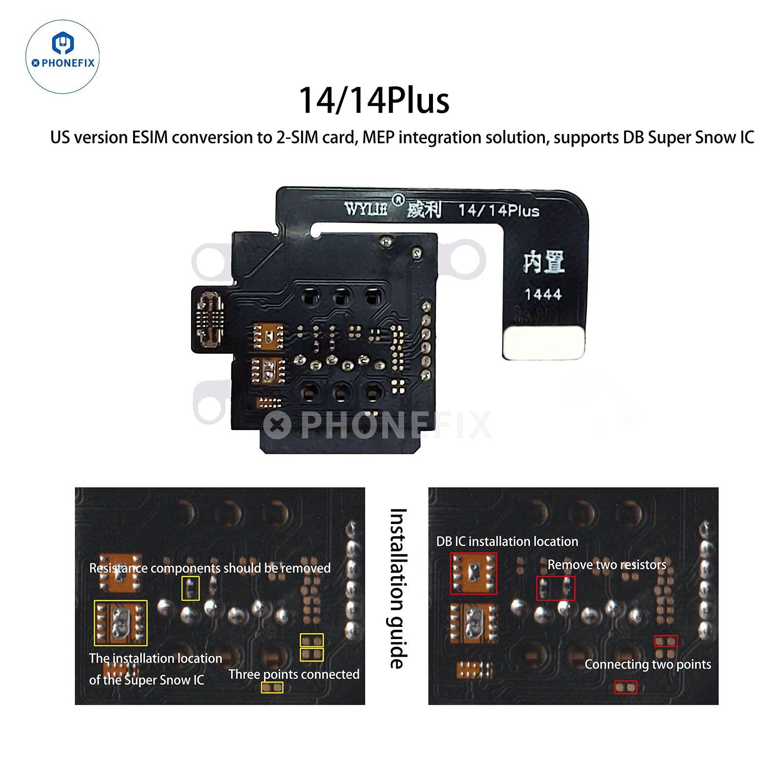 WYLIE iPhone 14-17 eSIM to 2 SIM MEP Kit Supports DB UltraSnow IC