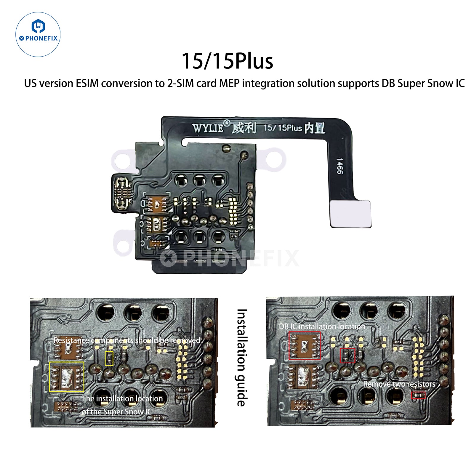 WYLIE iPhone 14-17 eSIM to 2 SIM MEP Kit Supports DB UltraSnow IC