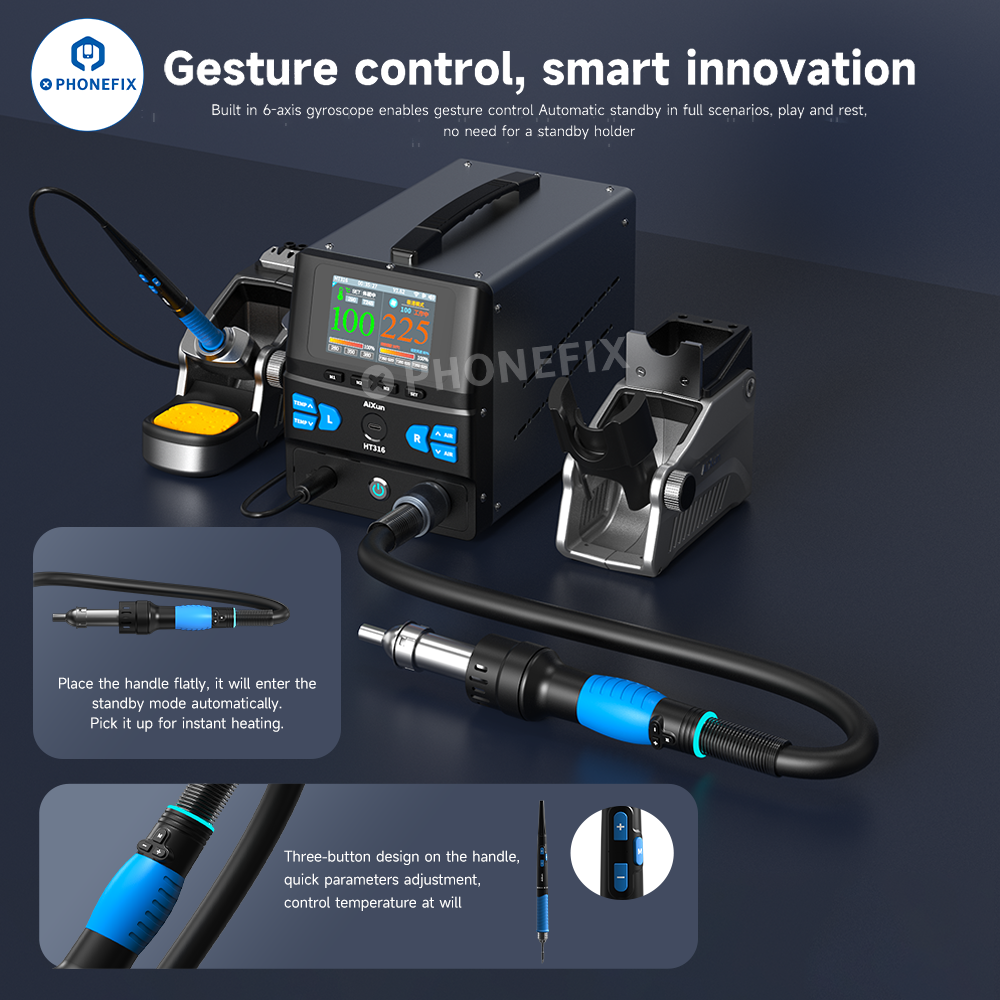 AiXun HT316 Digital Hot Air Gun Soldering Iron 2-In-1 Rework Station