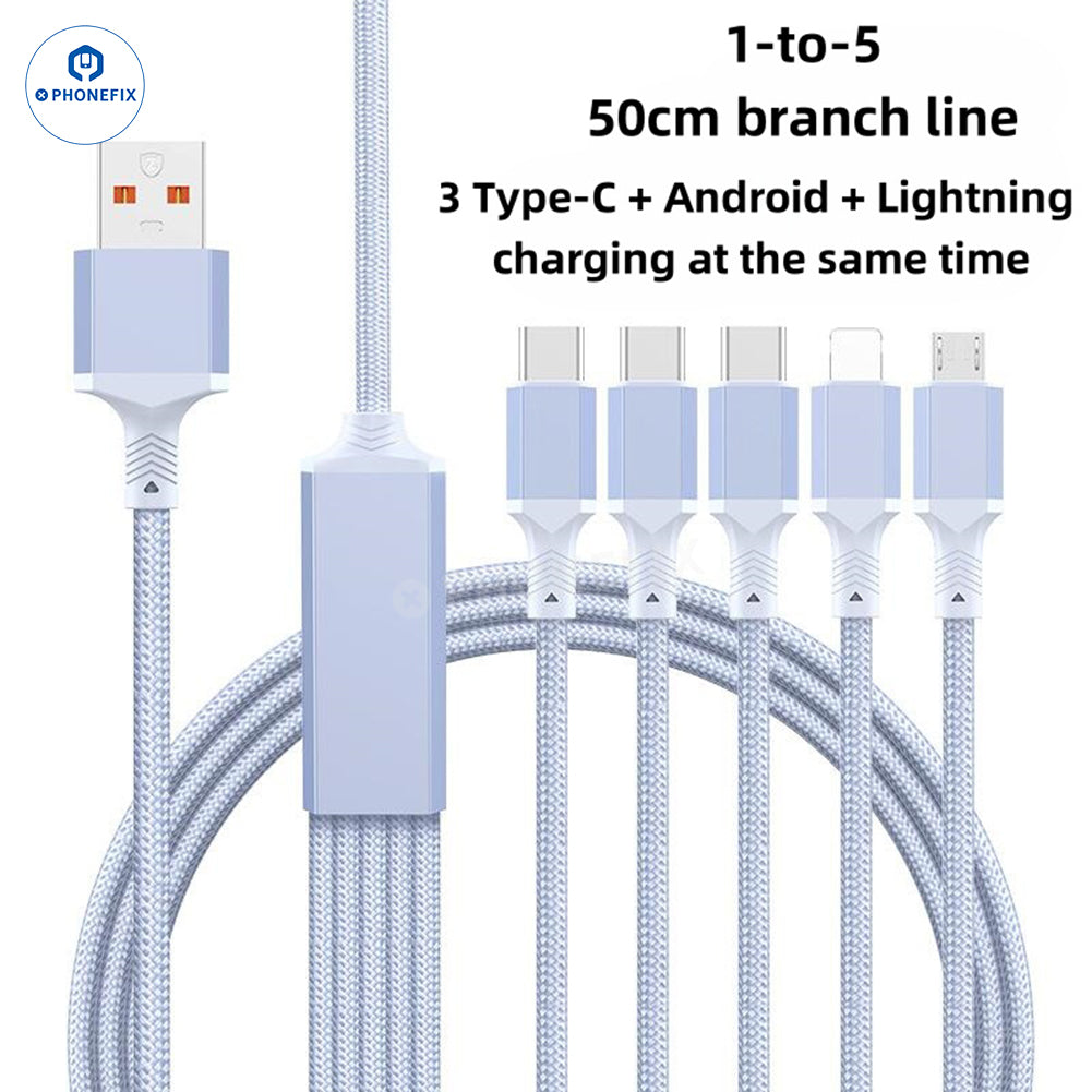 5 in 1 100W Fast Charging Data Cable with USB-C Lightning Micro Port
