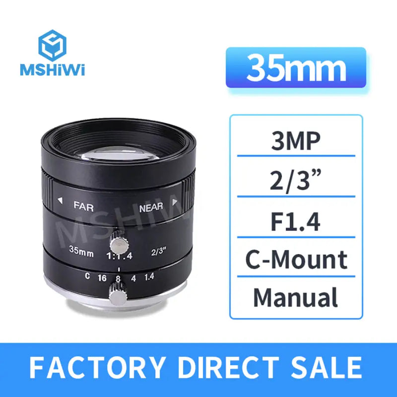 3MP C-mount 16mm-35mm Prime Lens 2/3 F1.4 Manual Iris