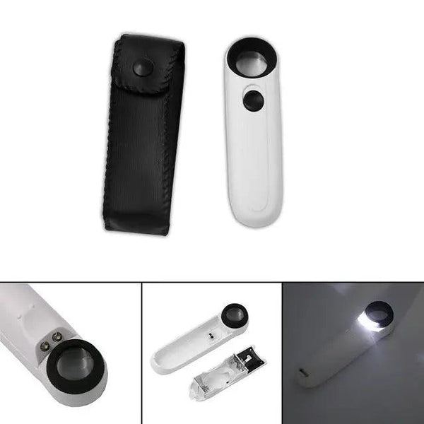 Handheld 40x High Power Hand Held Magnifier Magnifying Glass with 2-LED  Light (White )