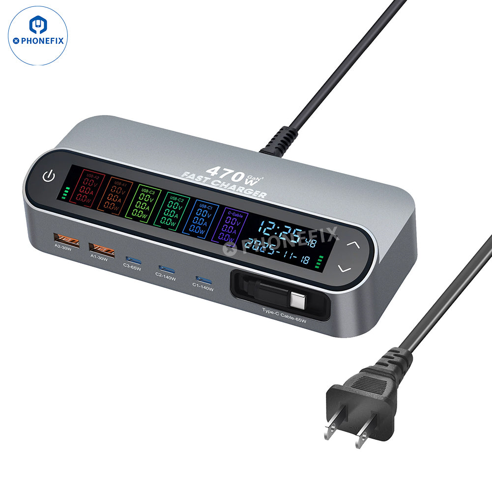 470W GaN Digital Charging Station 140W PD31 Super Fast Charger