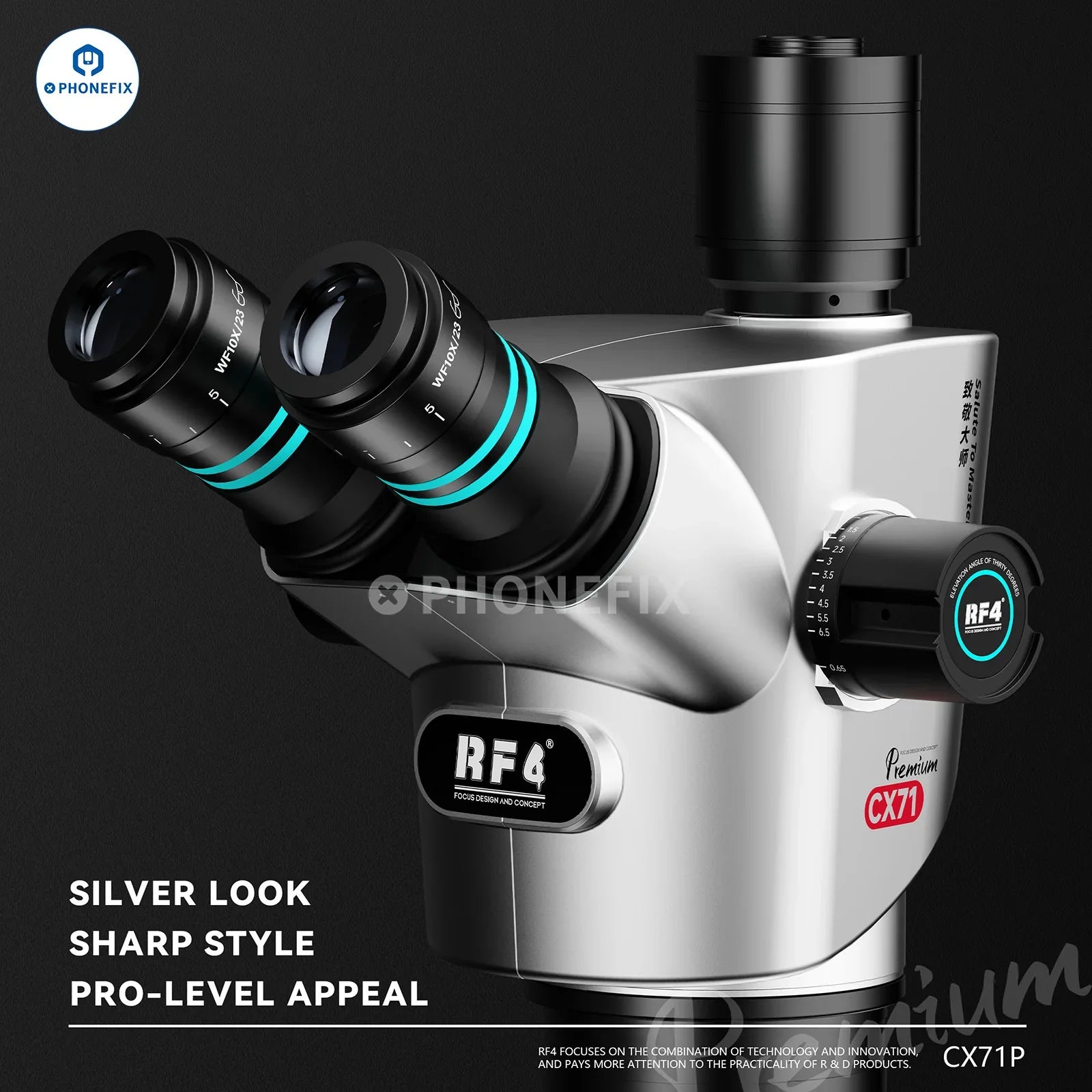 RF4 CX71P 6.5-65X Trinocular Stereo Microscope with Stand & Camera