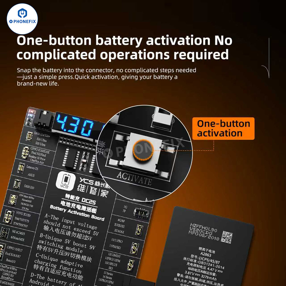 YCS DC25 Battery Charging Activation Board for iPhone 6-16 & Android