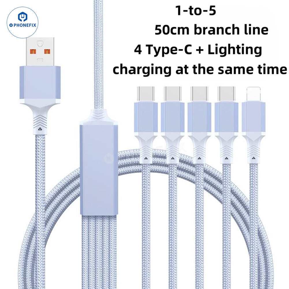 5 in 1 100W Fast Charging Data Cable with USB-C Lightning Micro Port