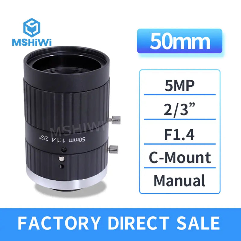 5.0MP C-mount 50mm Lens 2/3 Format F1.4 Manual Iris FA Lens