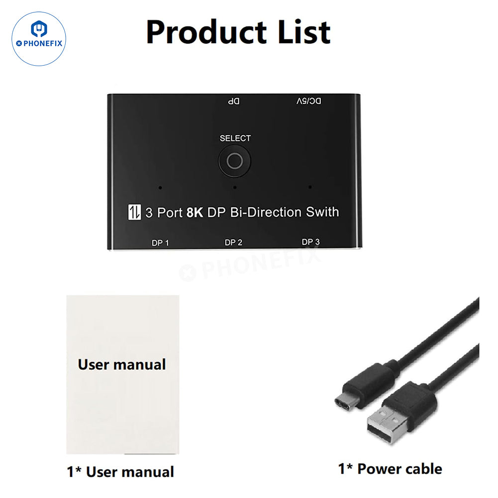 3-Port 8K DP Bi-Directional Switch 30Hz HD DP1.4 Video Converter