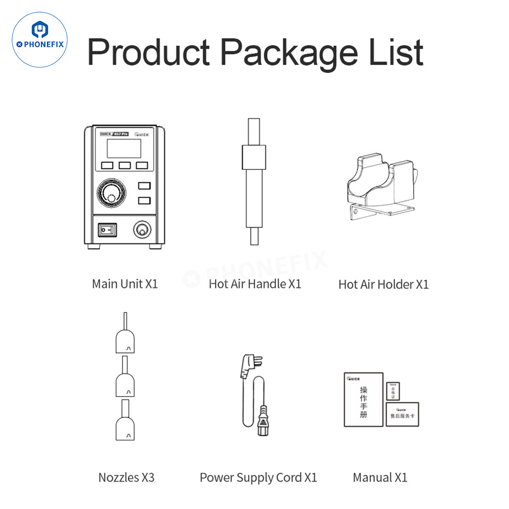 QUICK 857 Pro 580W Digital Hot Air Rework Station for Phone Repair