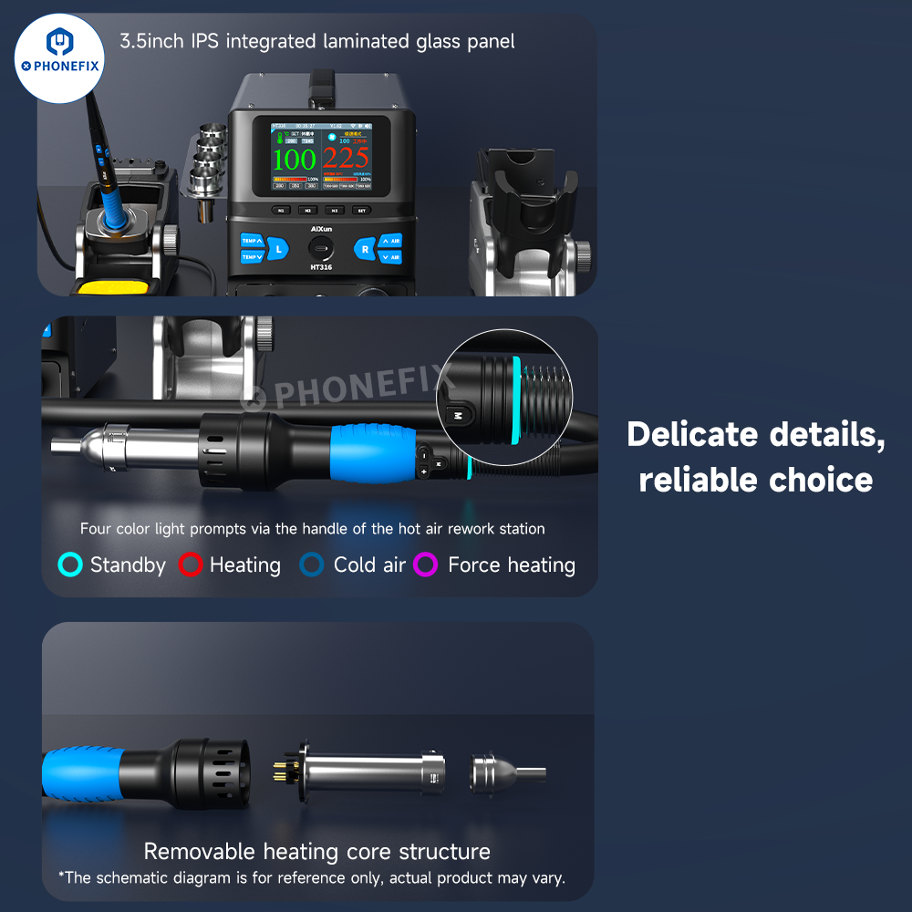 AiXun HT316 Digital Hot Air Gun Soldering Iron 2-In-1 Rework Station