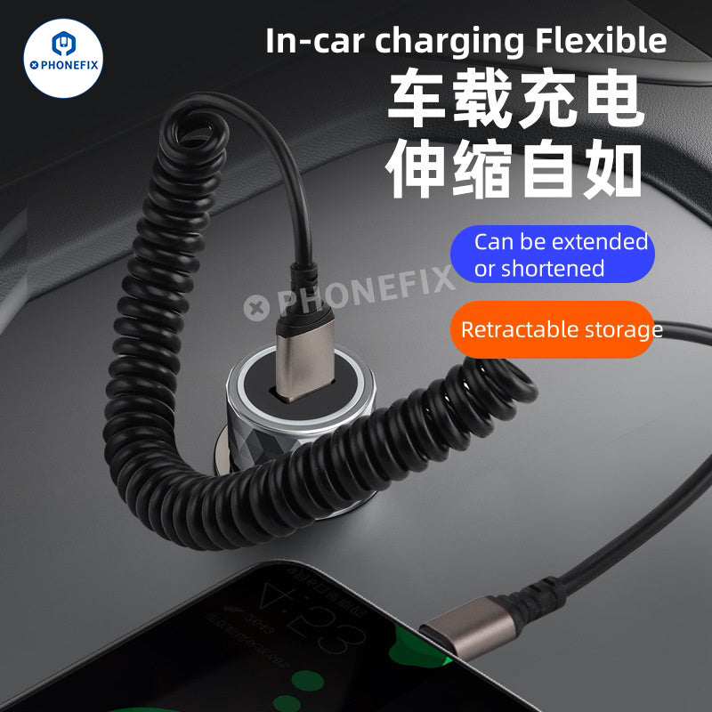 Car Spring Retractable 6A Super Fast Charging Data Cable