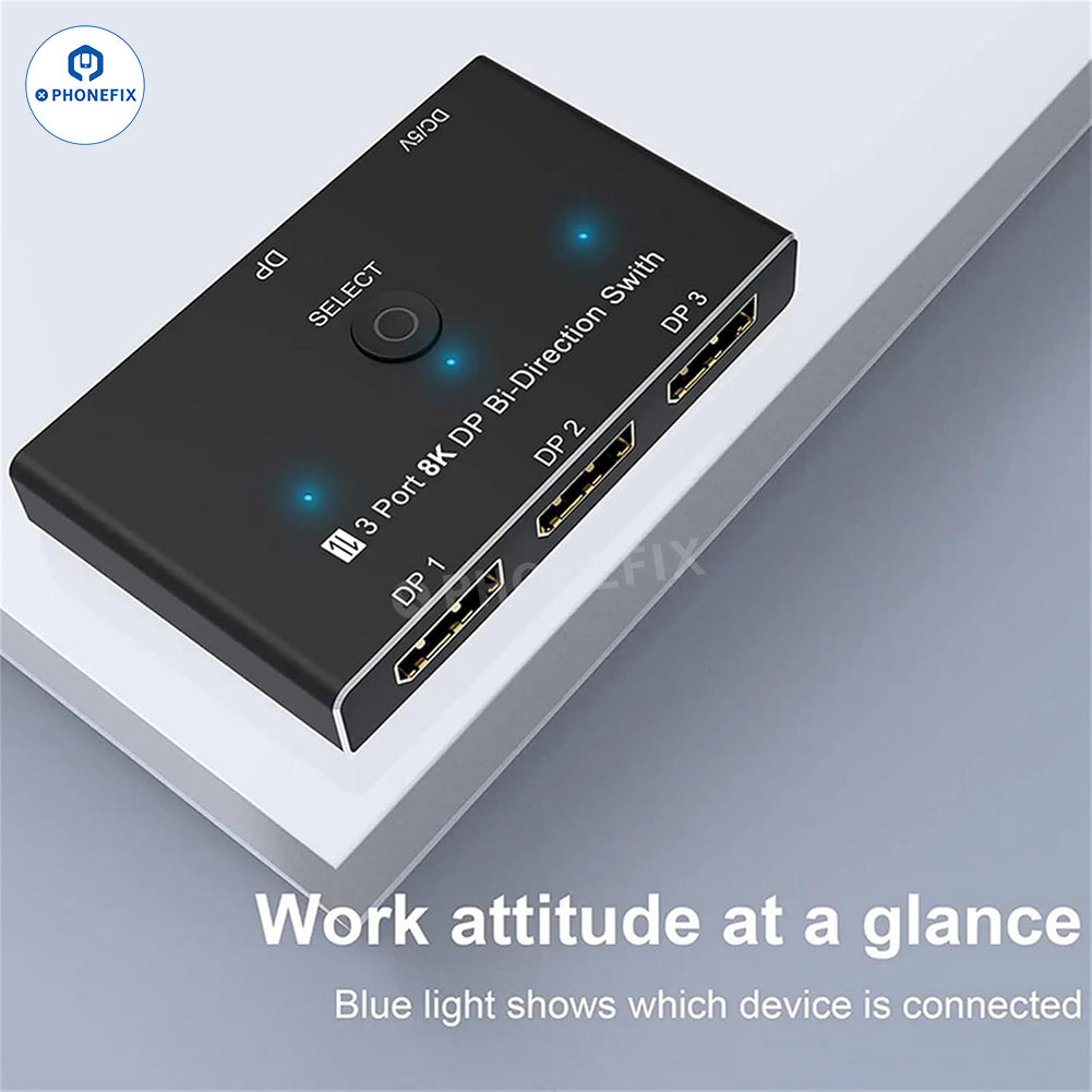 3-Port 8K DP Bi-Directional Switch 30Hz HD DP1.4 Video Converter