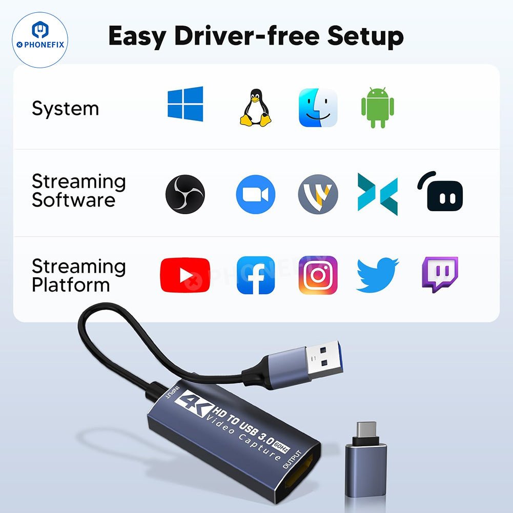 4K Audio Video 1080P Capture Card For Live Streaming Broadcasting