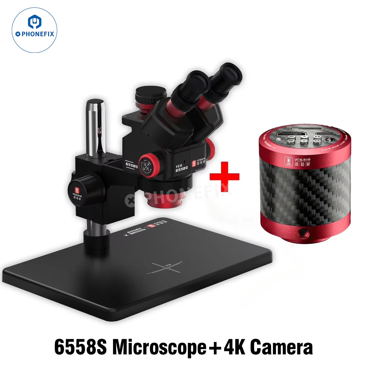 YCS 6558S 6558XS 6.5-58X Zoom HD Trinocular Microscope with 4K Camera