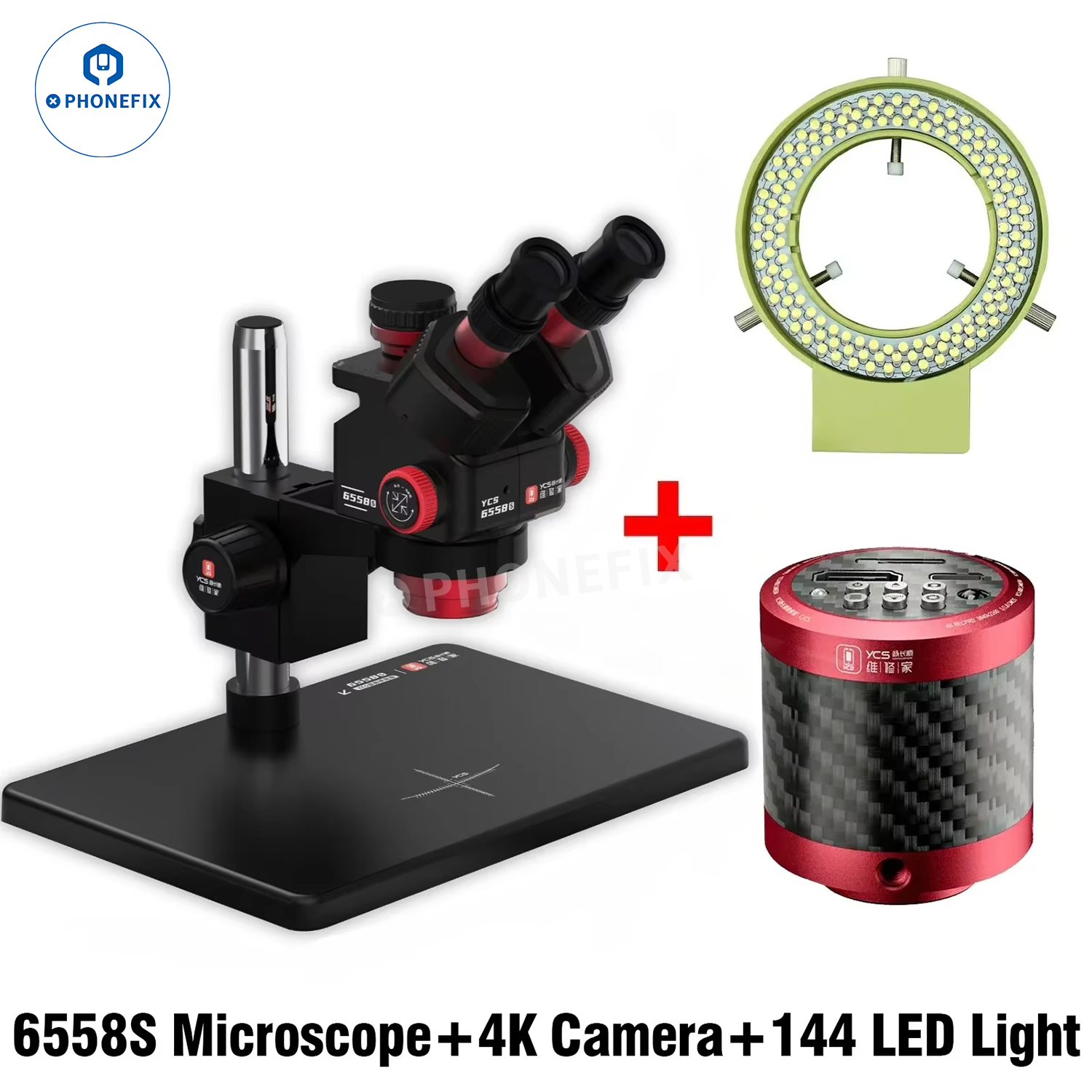 YCS 6558S 6558XS 6.5-58X Zoom HD Trinocular Microscope with 4K Camera