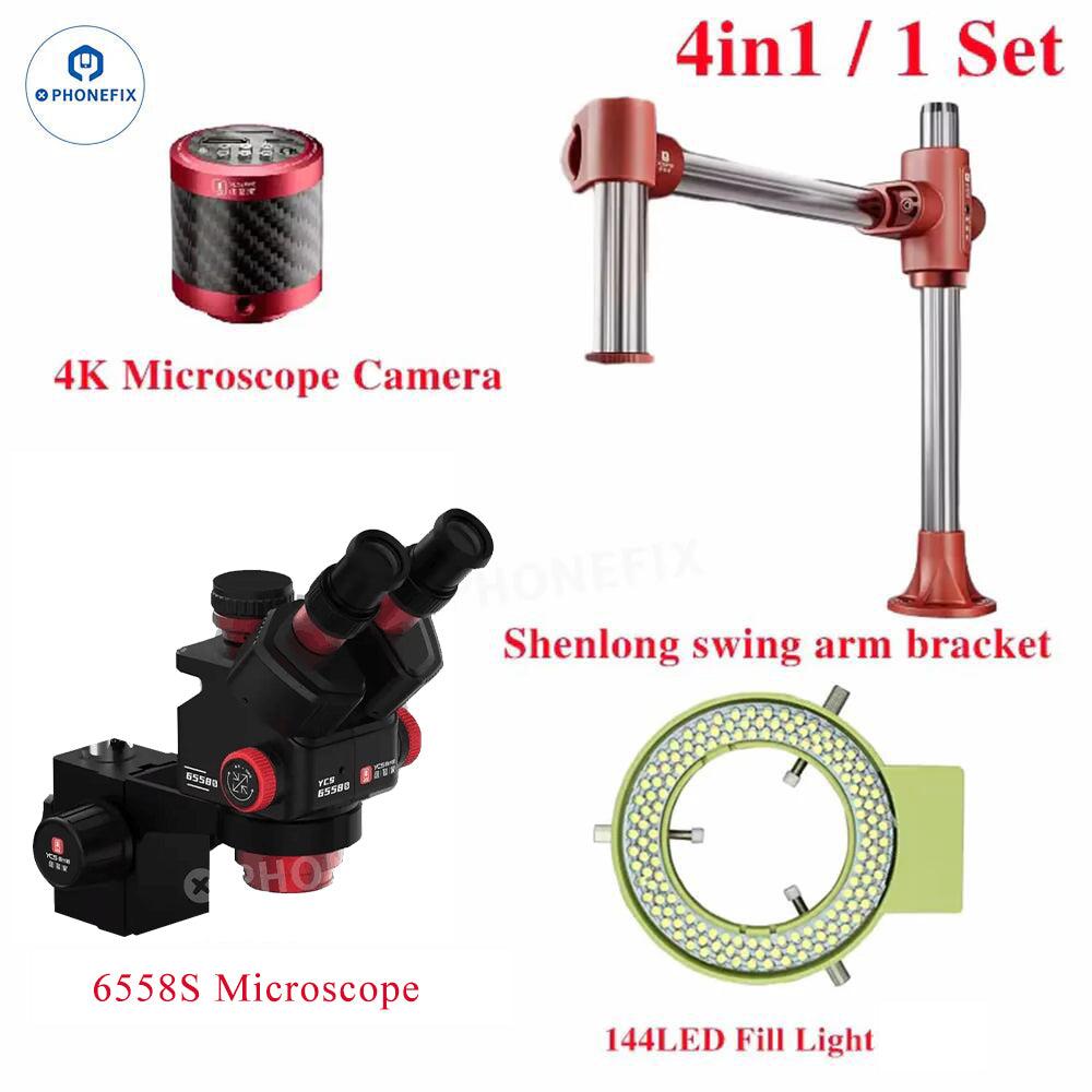 YCS 6558S 6558XS 6.5-58X Zoom HD Trinocular Microscope with 4K Camera