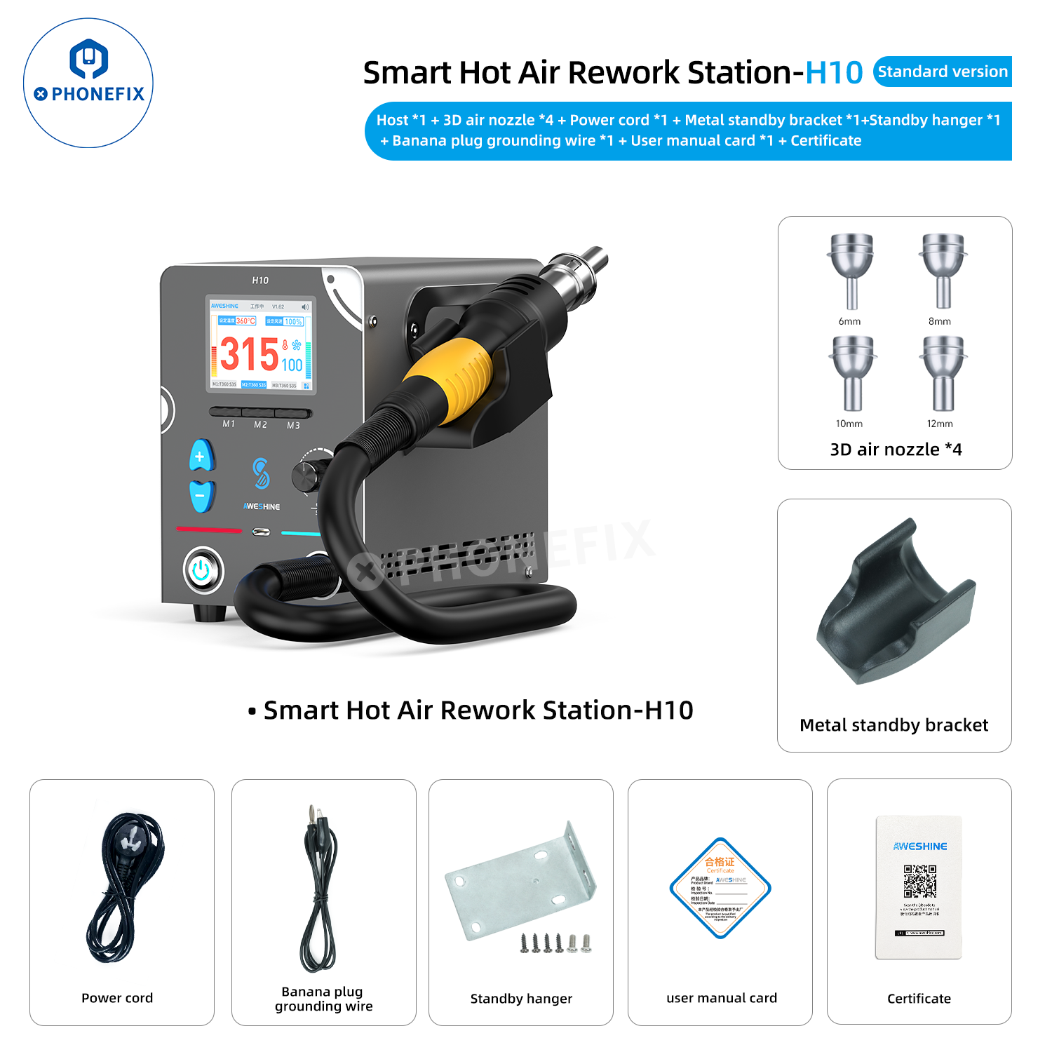 AWESHINE H08 H10 Hot Air Rework Station for Mobile Phone Repair