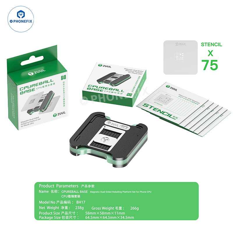 2UUL BH17 CPU Reballing Platform with iPhone A10-A19/Android Stencil