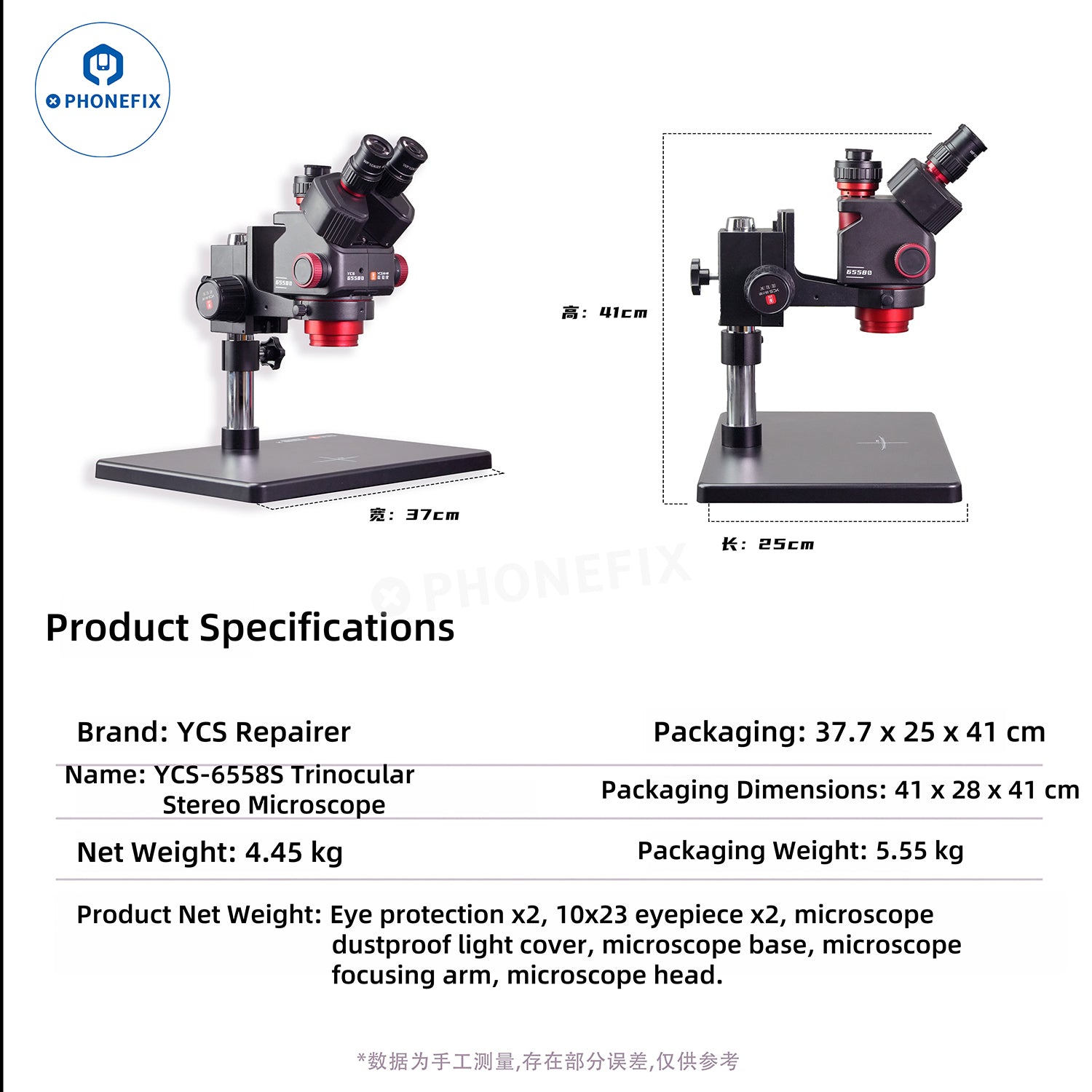YCS 6558S 6558XS 6.5-58X Zoom HD Trinocular Microscope with 4K Camera