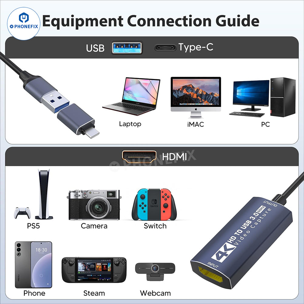 4K Audio Video 1080P Capture Card For Live Streaming Broadcasting