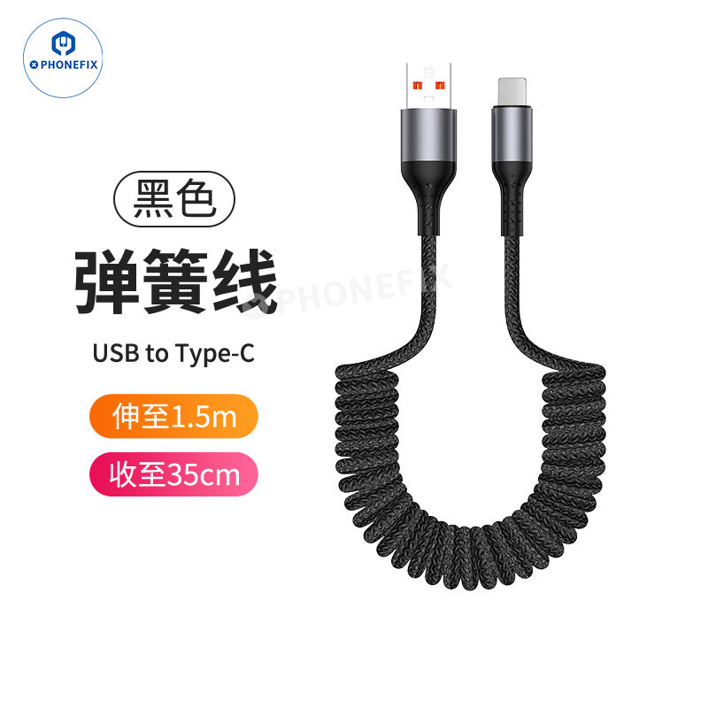 CarPlay Coiled Charging Data Cable for iPhone Android Phones