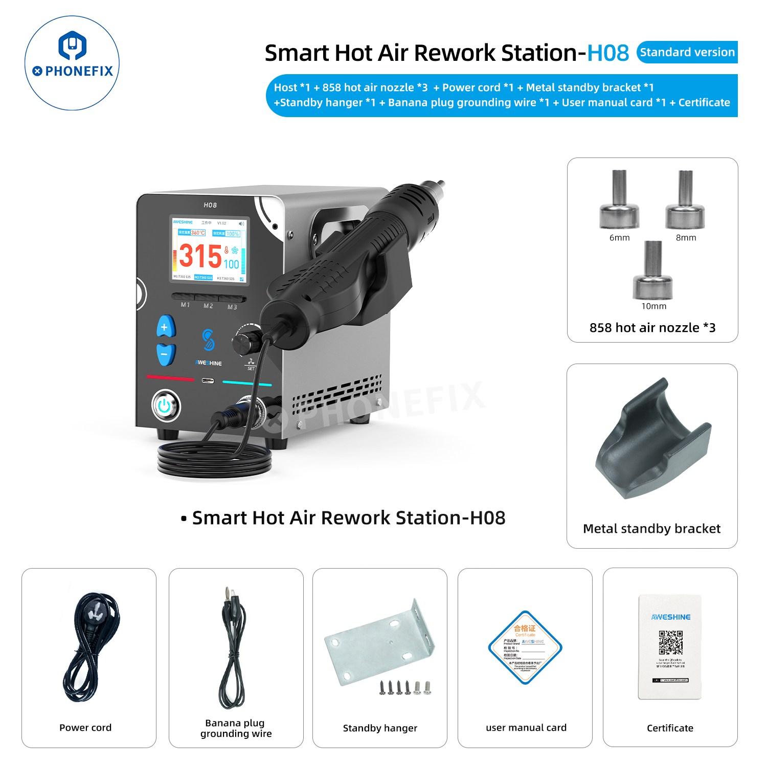 AWESHINE H08 H10 Hot Air Rework Station for Mobile Phone Repair