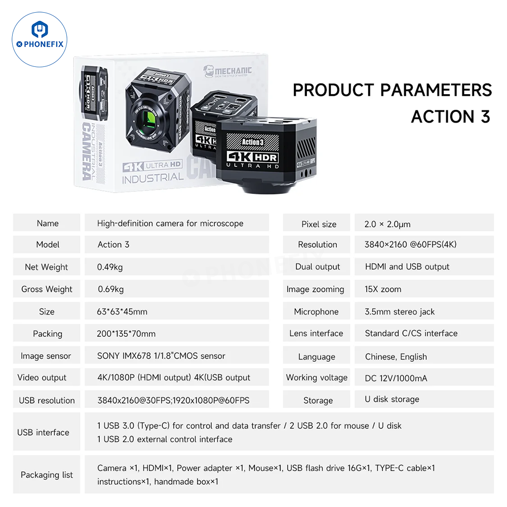 MECHANIC Action3 60FPS 4K Camera Optical/Thermal Imaging Display