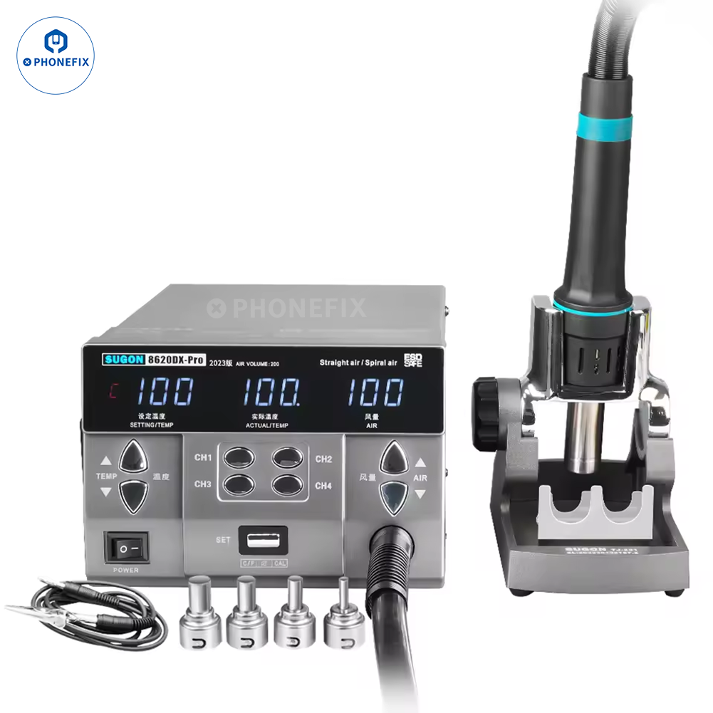SUGON 8620DX 1300W Hot Air Rework Station With 45 Degree Nozzles