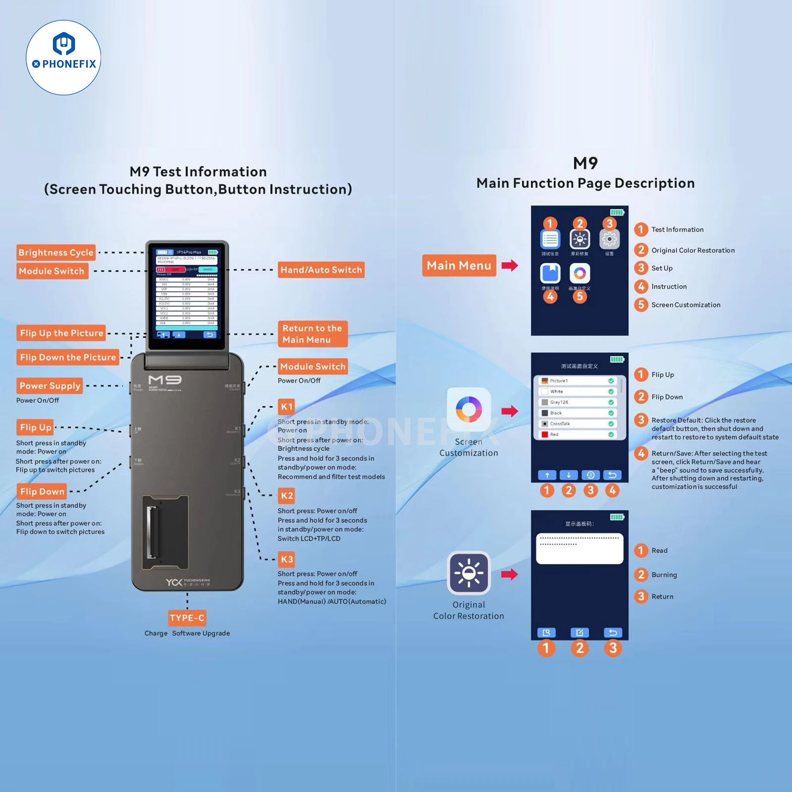 YCX M9 M960 Intelligent Android/iPhone Screen Tester Programmer