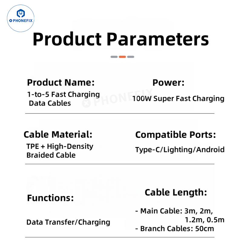 5 in 1 100W Fast Charging Data Cable with USB-C Lightning Micro Port