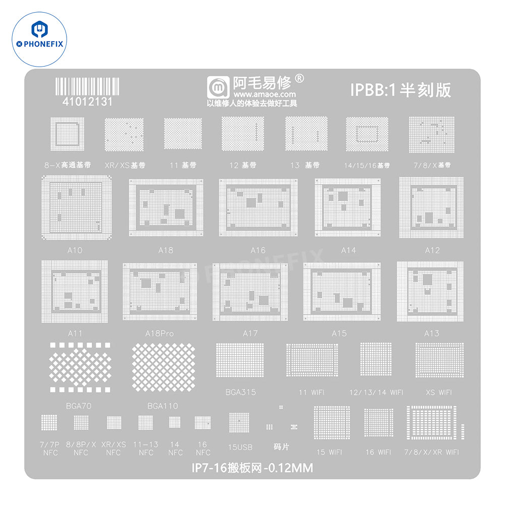 AMAOE Stencil Set for iPhone 11–17 Series CPU NAND Wi-Fi Baseband Reballing - CHINA PHONEFIX SHOP Team