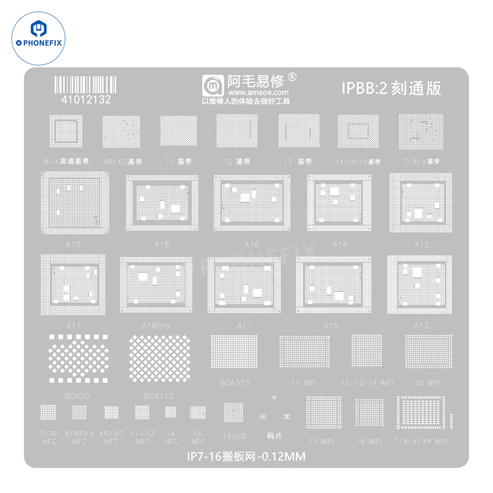 AMAOE Stencil Set for iPhone 11–17 Series CPU NAND Wi-Fi Baseband Reballing - CHINA PHONEFIX SHOP Team
