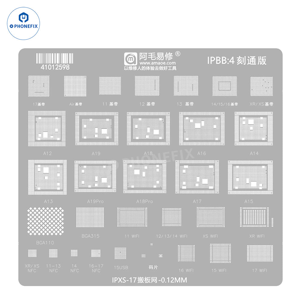 AMAOE Stencil Set for iPhone 11–17 Series CPU NAND Wi-Fi Baseband Reballing - CHINA PHONEFIX SHOP Team