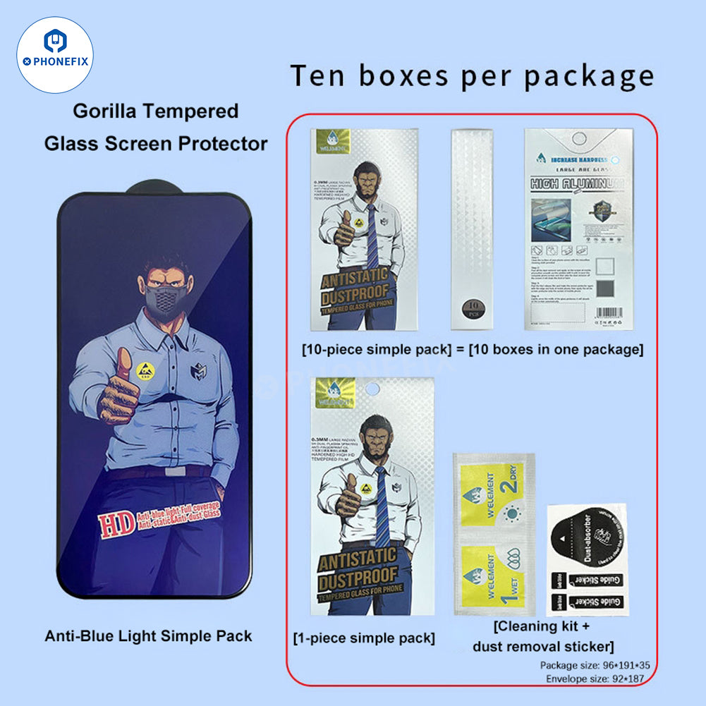 PHONEFIX iPhone 18 Pro Max HD privacy tempered glass screen protector with anti-blue light filter in simple packaging.
