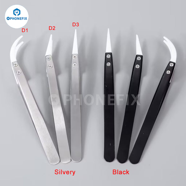 Anti-Static Stainless Steel Ceramic Tweezers with Straight Curved Knife Tip
