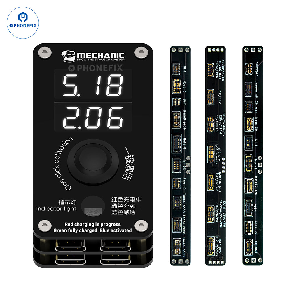 CHINA PHONEFIX TEAM MECHANIC BA27 Pro battery activation board for iPhone and Android phones, used as a battery tester tool.